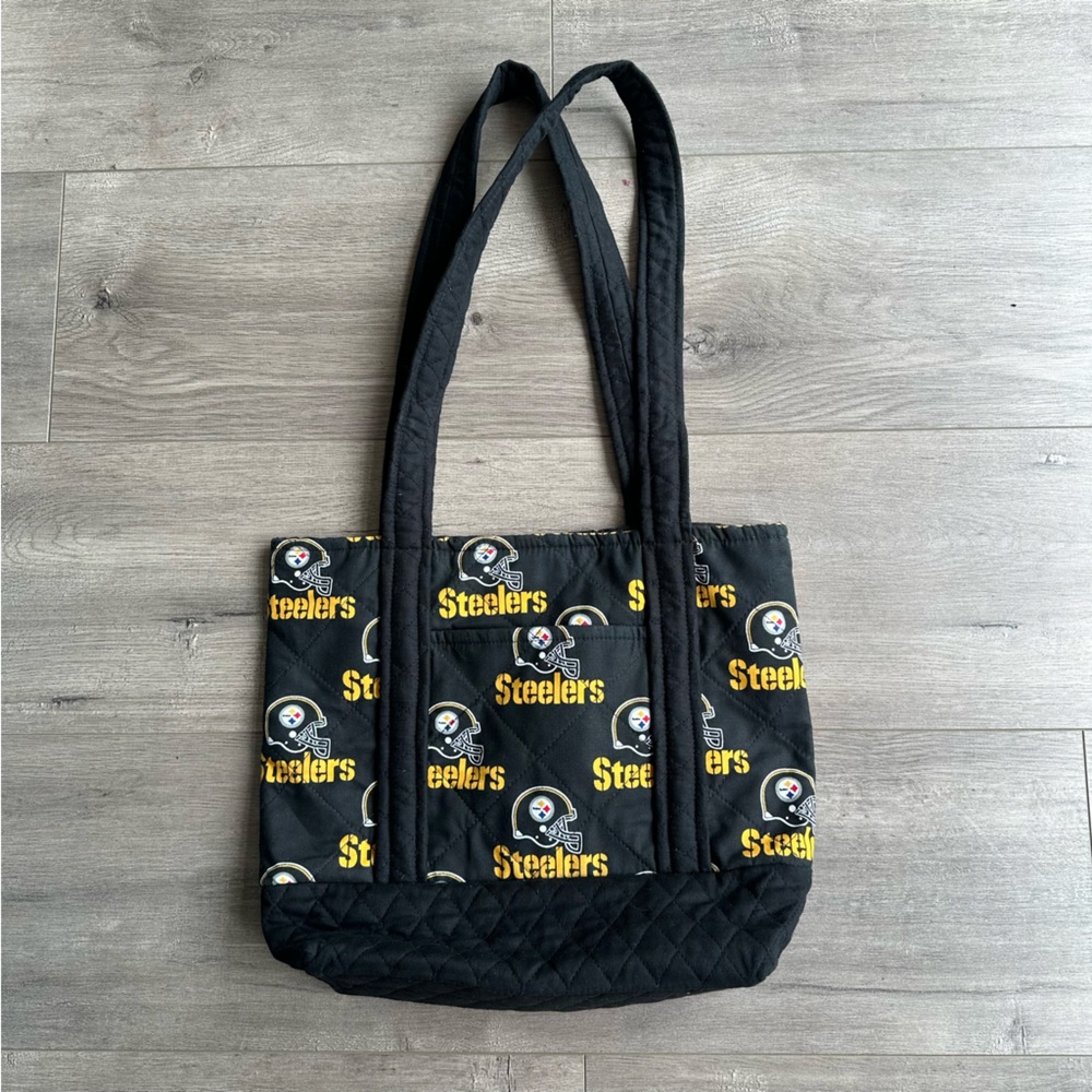 EUC Pittsburgh Steelers Black Quilted Shoulder Tote Bag